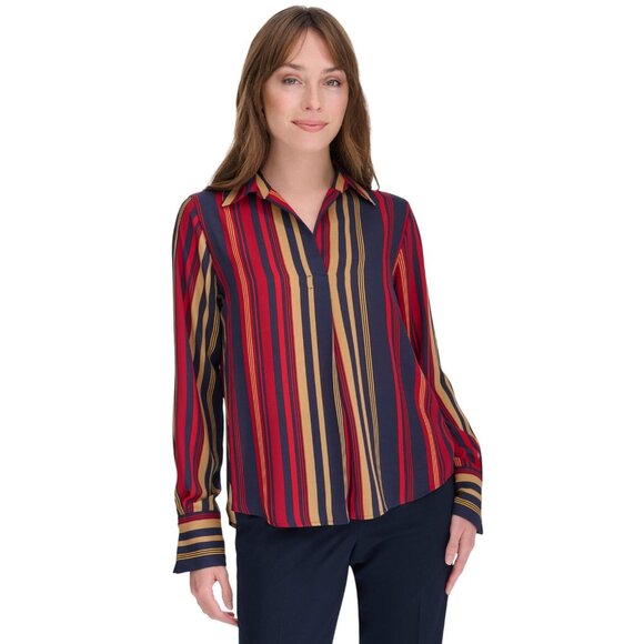 Tommy Hilfiger Tops - NWT Tommy Hilfiger Printed Collared Long-Sleeve Top Midnight Blue Multi XL